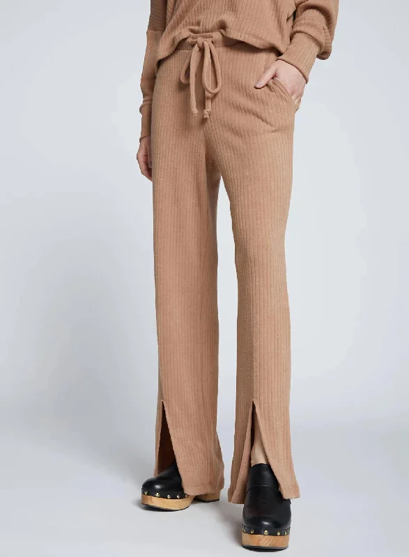 Closeout Rachel Chunky Rib Front Slit Tie Pant In Toffee