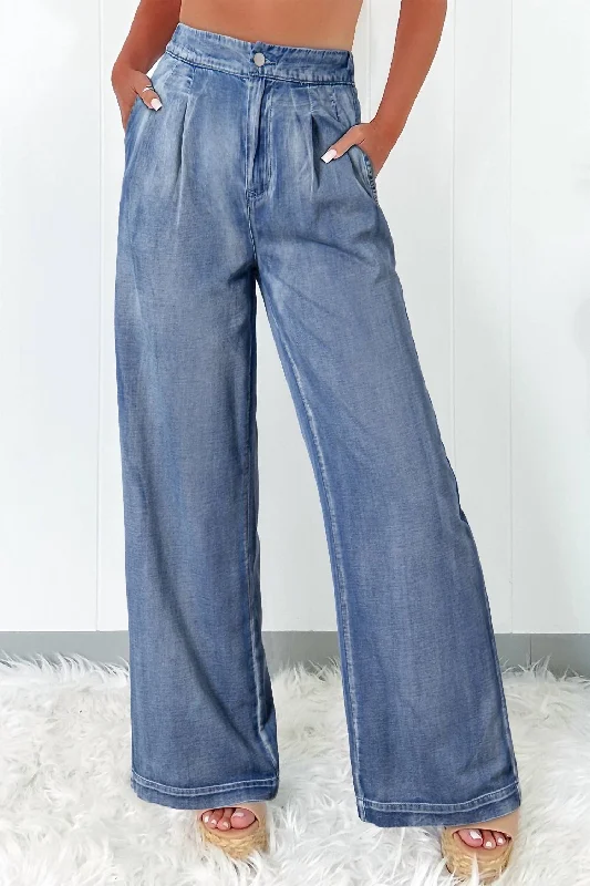 Weekend Savings Bonanza Acid Wash Wide Leg High Waist Jeans In Dusk Blue