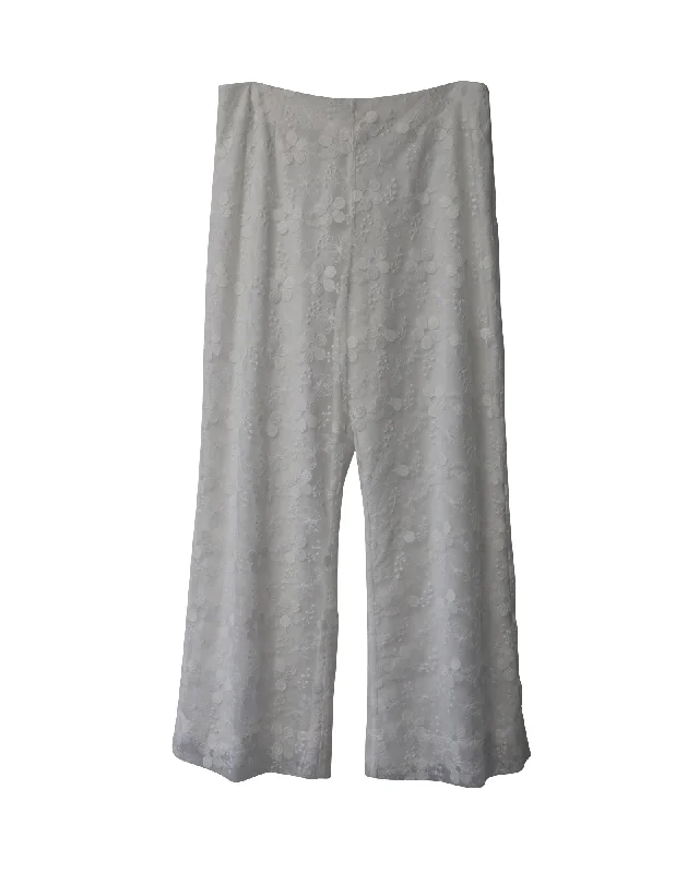 Early Access Staud Vallea Lace Pattern Wide Leg Pants in White Polyester