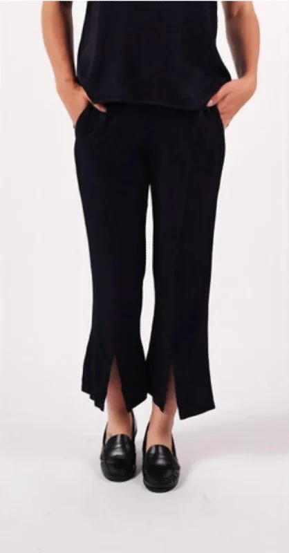New Deal Satin Jacquard Front Slit Trouser In Black