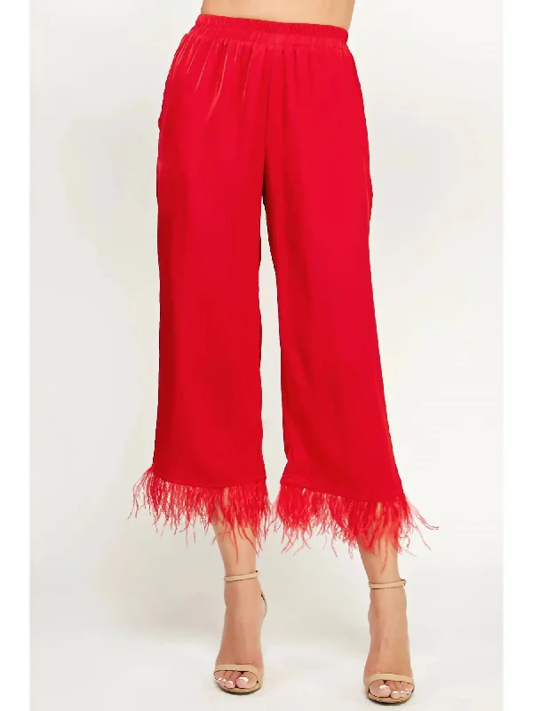 Weekend Special Foncy Feather Trim Pants In Crimson