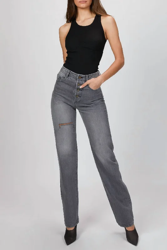 Stock Clearance Vintage Cut Denim Pants In Grey