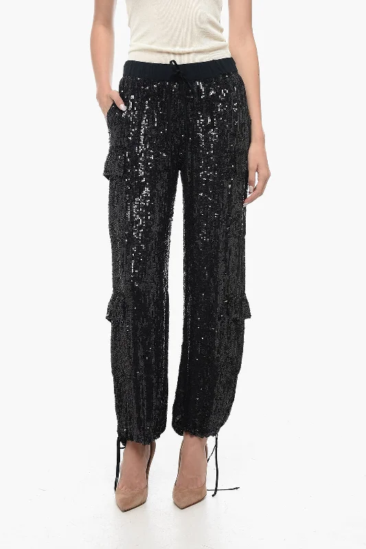 Grand Opening Sale Parosh Sequined Cargo Pants with Draw-String