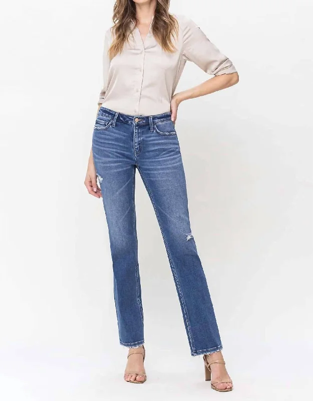 Early Bird Distressed Straight Jean In Midwash Blue