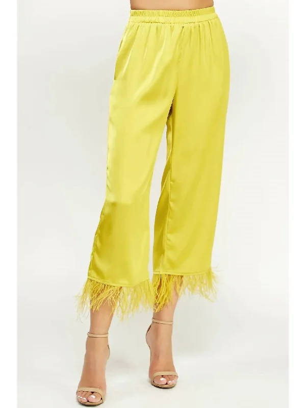Savings Galore Foncy Feather Trim Pants In Chartreuse