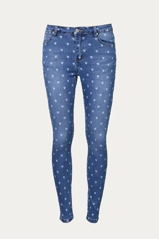 Markdown Sale Mid-Rise Heart-Print Skinny Jean In Light Blue