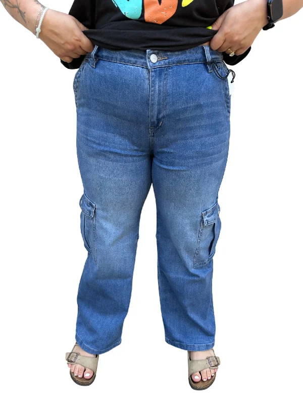 Season Finale Sale High Rise Cargo Jean In Med Blue