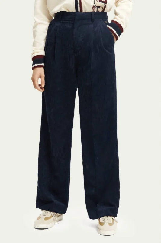 Limited Time High Rise Wide Leg Corduroy Trousers In Navy
