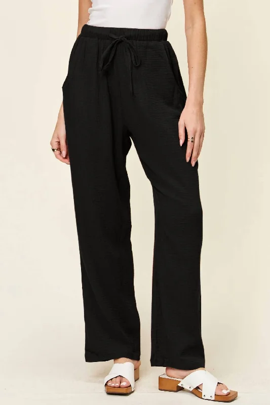 Don't Delay Texture Drawstring Straight Pants In Black