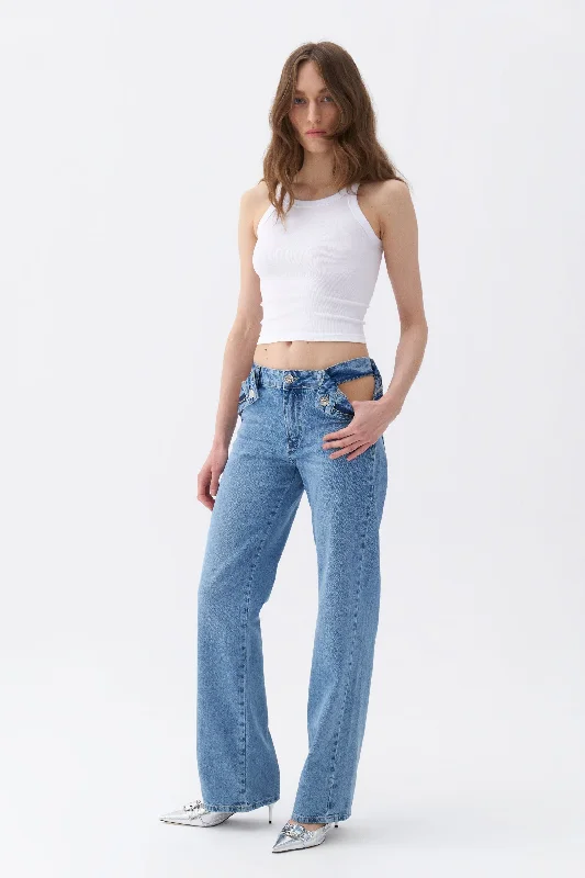 Deep Savings Cut-Out Detailed High Waist Jeans