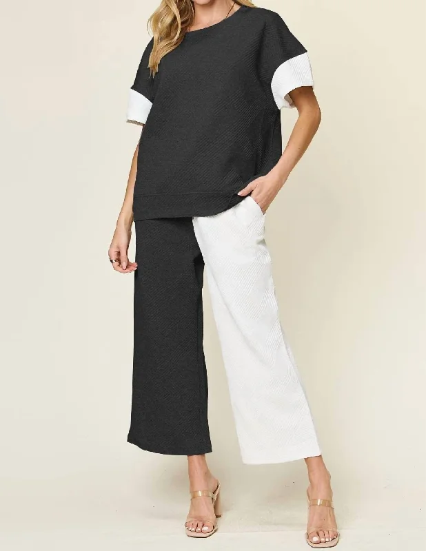Seasonal Sale Chic Textured T-Shirt & Pants Set In White