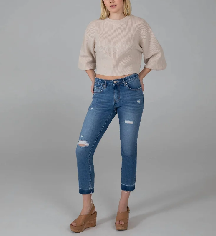 New Markdowns Carter Girlfriend Distressed Capri In Dark Indigo