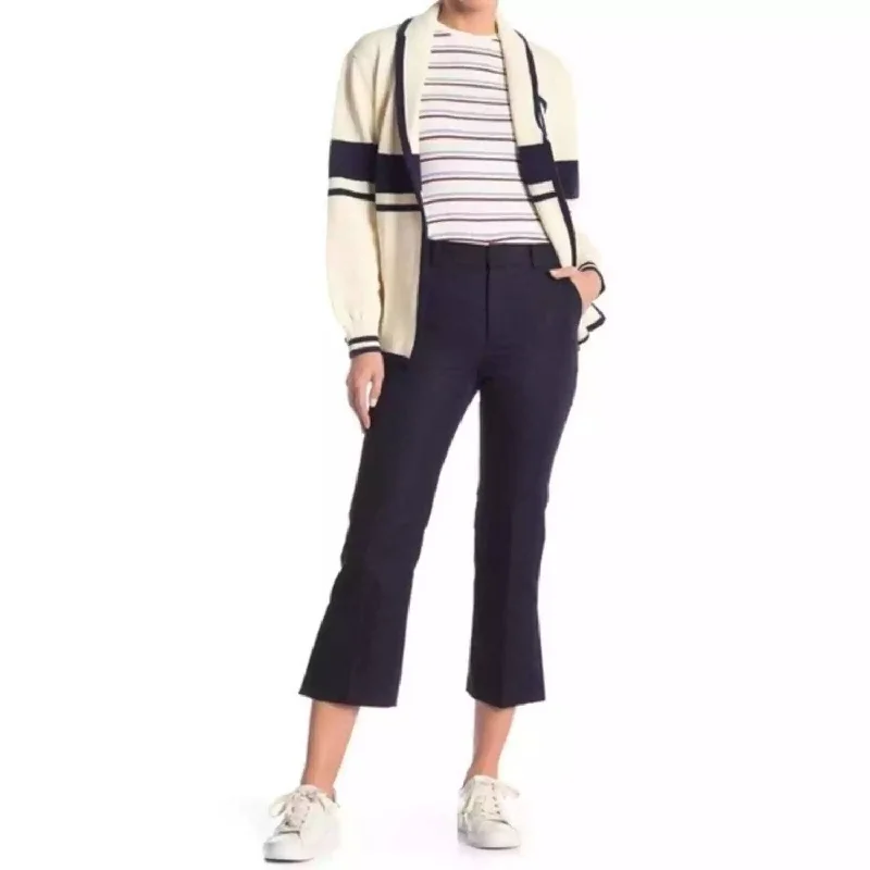 Top Pick Le Crop Side Slit Cotton Linen Pants In Dark Navy