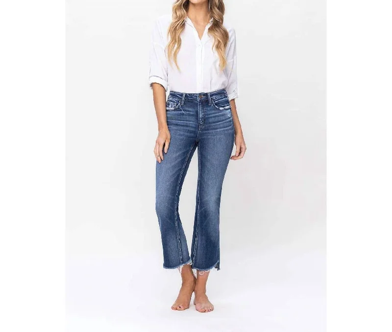 Hurry Up Ingenuity Crop Flare Jeans In Dark Wash