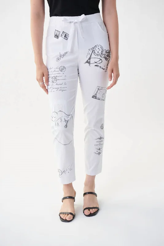Clearance Items Paris Postage Print Crop Pant In White/grey