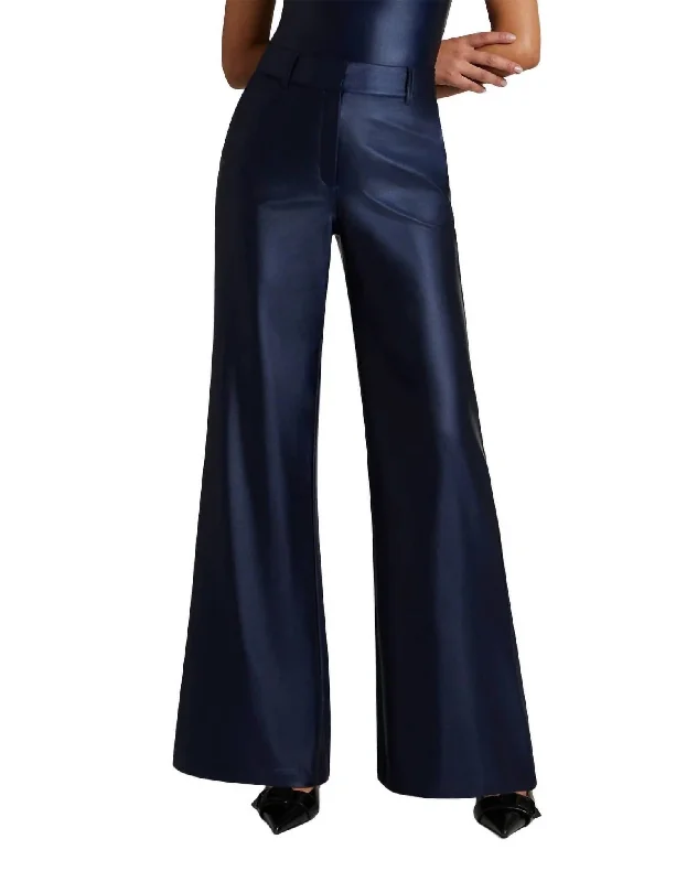 Discount Mania Matte Metallic Wide Leg Trouser In Sapphire