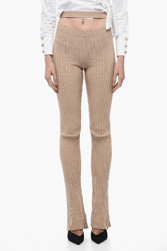 Online Exclusive ANDREĀDAMO Ribbed Flared Pants with Cut Out Detail