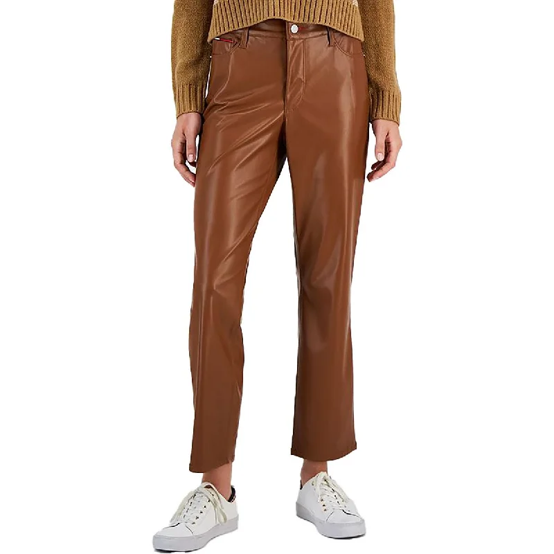 Savings Galore Womens High Rise Faux Leather Straight Leg Pants