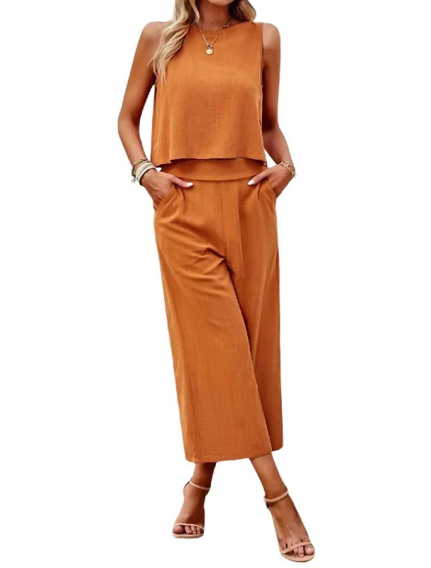 Weekend Discounts to Celebrate Sleeveless Cropped Top And Wide Pants Set In Orange