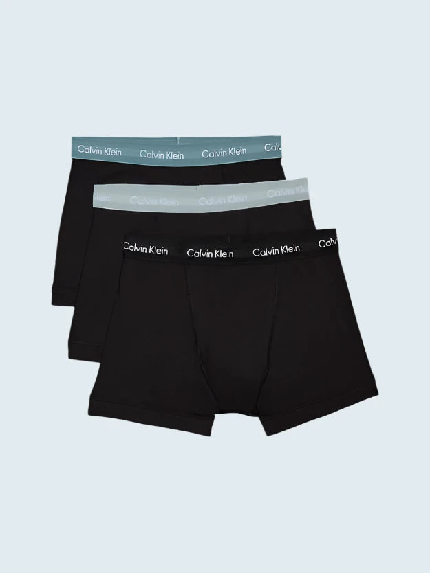 Massive Deals Calvin Klein Mens Cotton Stretch Trunk 3 Pack - Black, Shade, Slate Turq Wbs