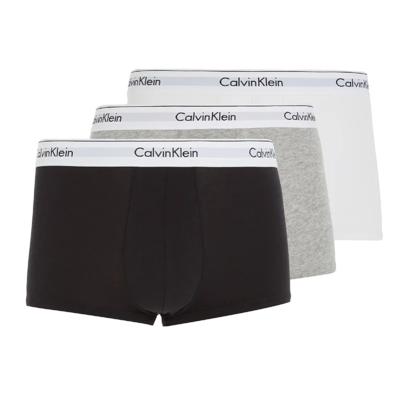 Deal Dash Calvin Klein Modern Cotton Stretch Trunks 3 Pack - Black / White / Grey