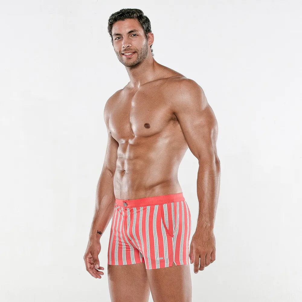 Great Bargain Code 22 Retro Stripe 2.5" swim boxer trunk 23034 coral