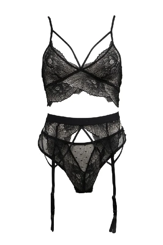 Don't Miss Everly Caged 3pc Bralette Set - Black