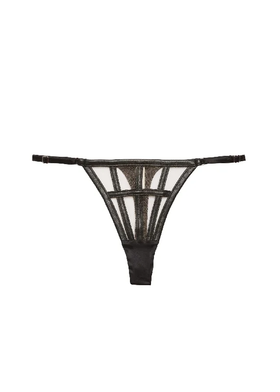 Deal Zone Vegan Leather Caged Thong (Black)