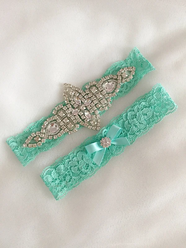 Crazy Deals KENNA | Mint Lace Wedding Garter Set with Crystals