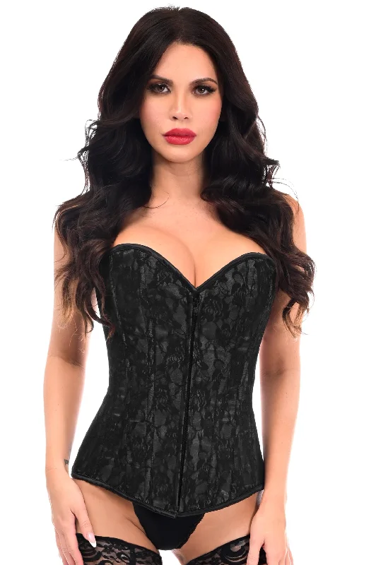 Deal Frenzy Lavish Black Lace Front Zipper Corset