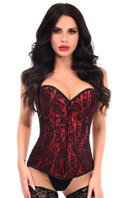 Online Exclusive Lavish Red Lace Front Zipper Corset