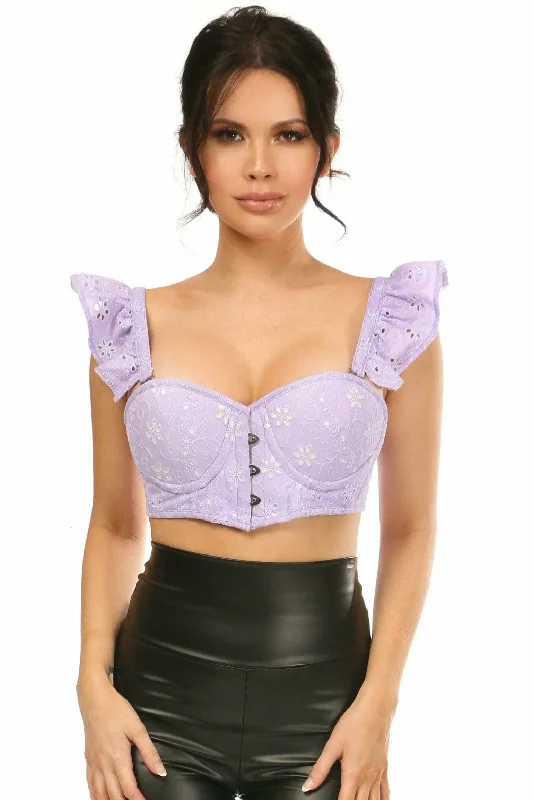 Special Savings Lavish Lavender Eyelet Underwire Bustier Top w/Removable Ruffle Sleeves Special Savings Lavish Lavender Eyelet Underwire Bustier Top w/Removable Ruffle Sleeves