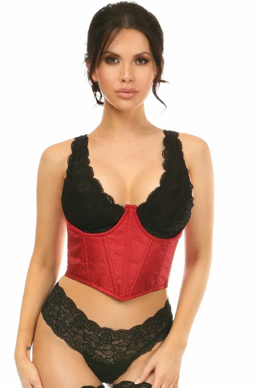 Limited Time Offer Lavish Wine Brocade Open Cup Waist Cincher