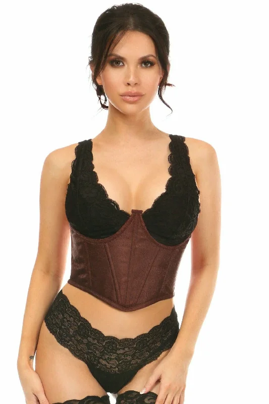 Limited Availability Lavish Dark Brown Brocade Open Cup Waist Cincher