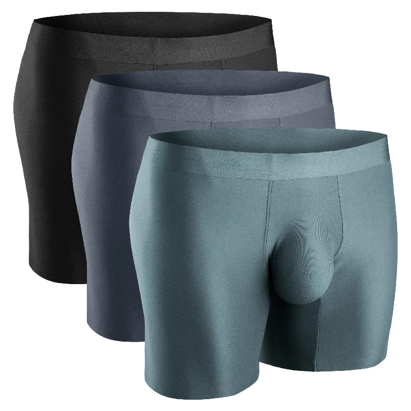 Weekend Deal Nylon Seamless 7in Boxer Briefs No Fly 3pk Black/Heather Gray/Slate Green