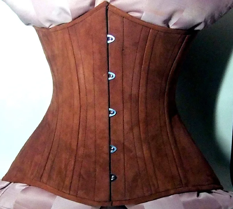 Limited Quantity Real double row steel boned underbust corset from real brown suede. Exclusive steampunk historical corset with double rows of bones.