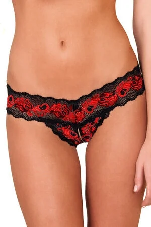 Weekend Discounts You Deserve Red Crotchless Lace V-Thong