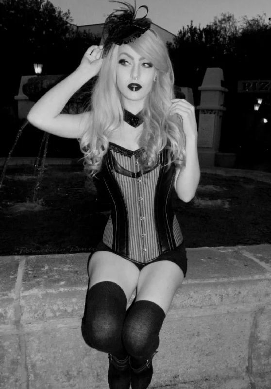 Weekend Discounts to Savor Stylish gothic corset designed by PorcelainPanic: overbust exclusive punk rock corset with strap and collar made from lambskin and fabric