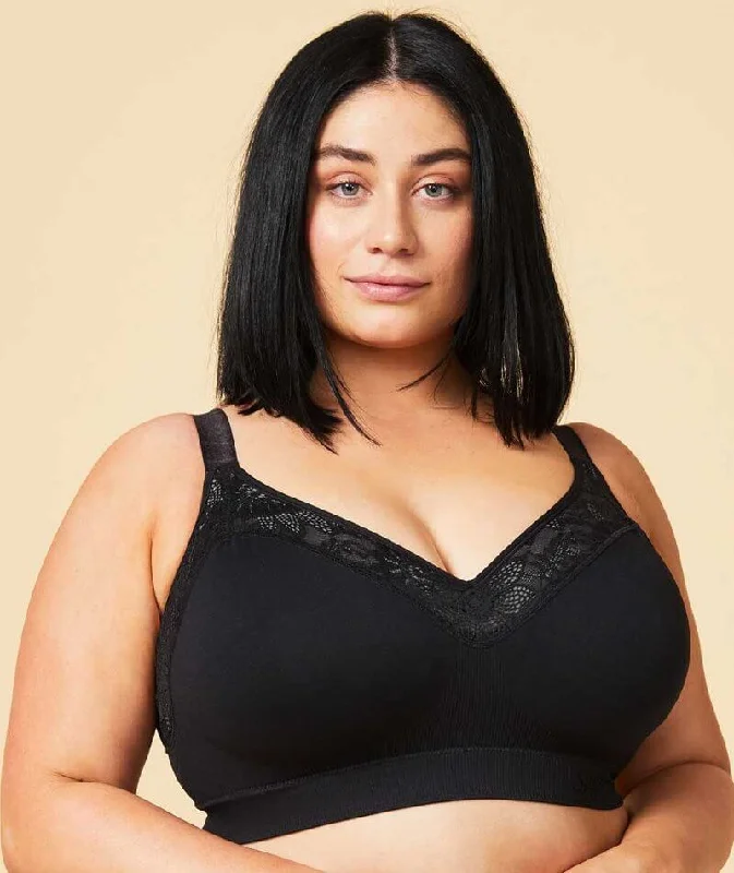 Season Finale Sale Sugar Candy Lux Fuller Bust Seamless F-Hh Cup Wire-Free Lounge Bra - Black
