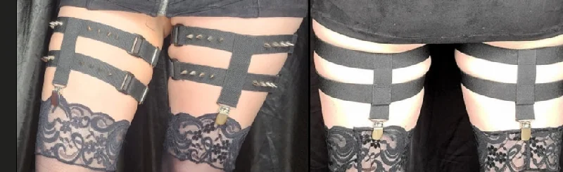 Final Sale T front I back 2 leg strap garters with spikes