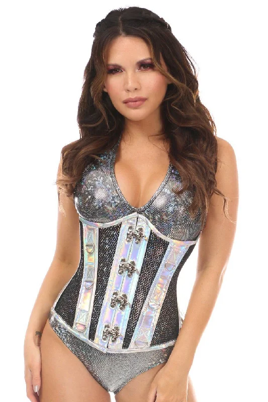 Today’s Special Top Drawer Silver Holo & Black Fishnet Steel Boned Under Bust Corset Today’s Special Top Drawer Silver Holo & Black Fishnet Steel Boned Under Bust Corset