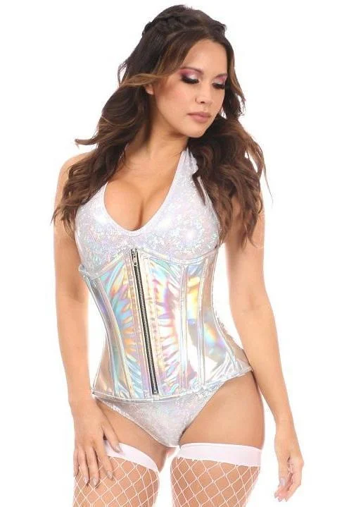 Early Bird Discount Top Drawer Silver Holo Under Bust Corset w/Zipper