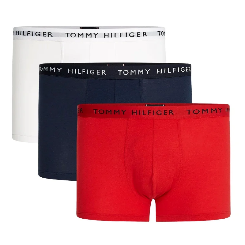 Weekend Savings Spectacular Tommy Hilfiger 3 Pack Essential Logo Waistband Trunks - White/Desert Sky/Primary Red Weekend Savings Spectacular Tommy Hilfiger 3 Pack Essential Logo Waistband Trunks - White/Desert Sky/Primary Red