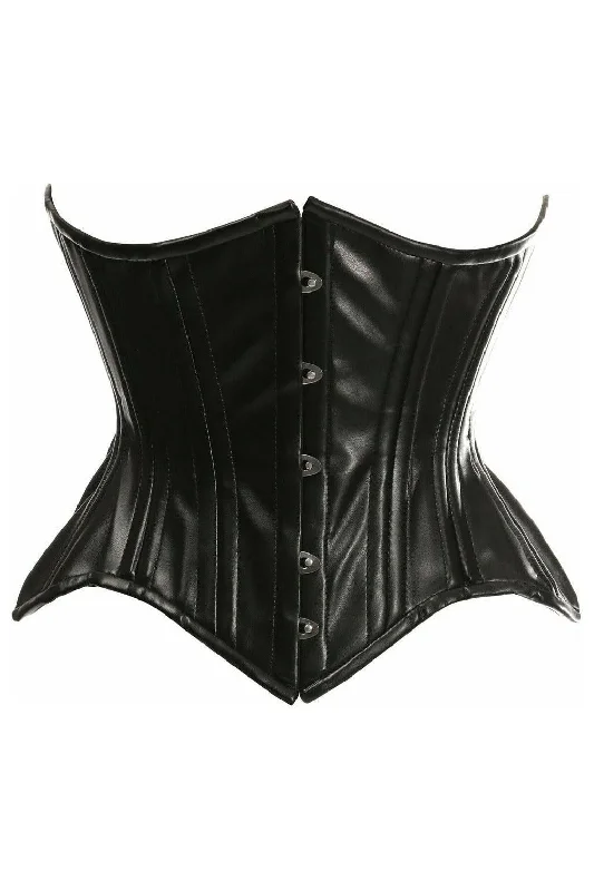 Super Deal Top Drawer Black Faux Leather Double Steel Boned Curvy Cut Waist Cincher Corset Super Deal Top Drawer Black Faux Leather Double Steel Boned Curvy Cut Waist Cincher Corset