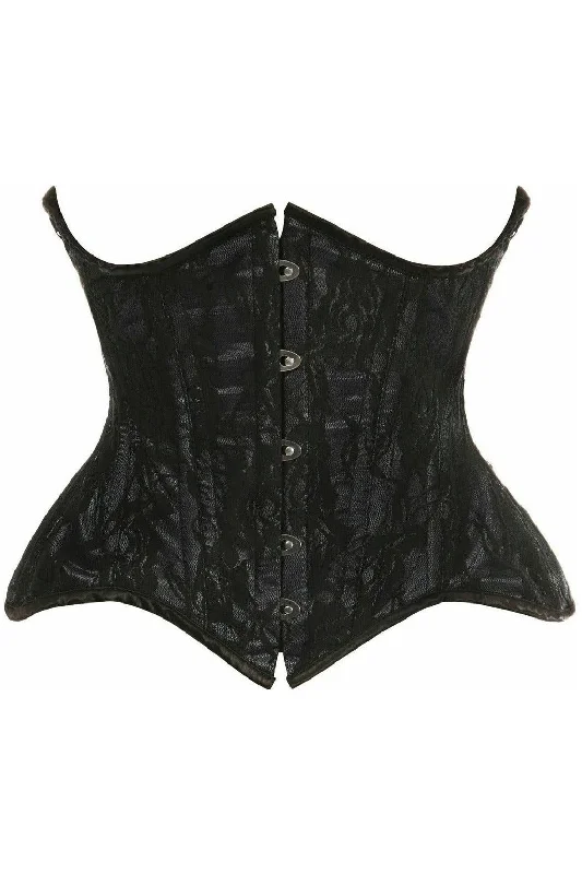 Huge Discounts Top Drawer Black w/Black Lace Double Steel Boned Curvy Cut Waist Cincher Corset Huge Discounts Top Drawer Black w/Black Lace Double Steel Boned Curvy Cut Waist Cincher Corset
