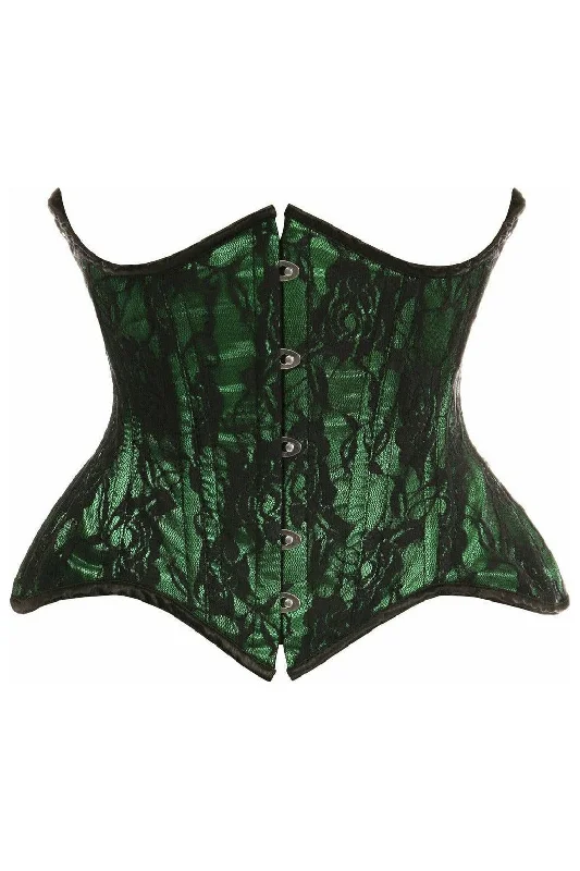 Low Prices Top Drawer Green w/Black Lace Double Steel Boned Curvy Cut Waist Cincher Corset Low Prices Top Drawer Green w/Black Lace Double Steel Boned Curvy Cut Waist Cincher Corset