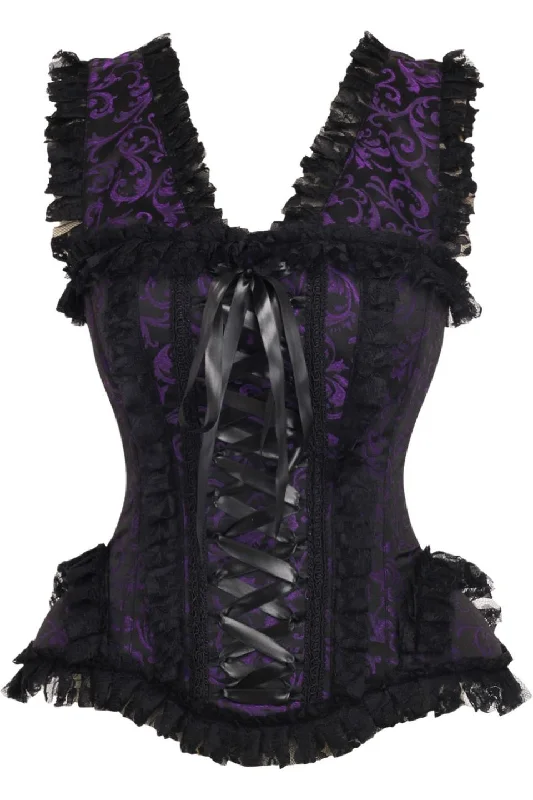 Today Only Top Drawer Purple/Black Swirl Brocade & Lace Steel Boned Corset w/Cap Sleeves Today Only Top Drawer Purple/Black Swirl Brocade & Lace Steel Boned Corset w/Cap Sleeves