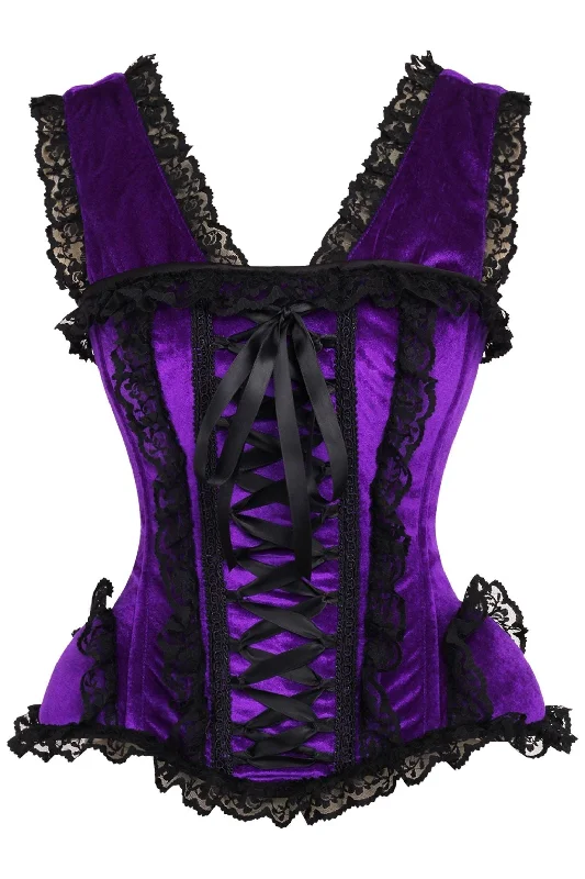 Price Reduction Top Drawer Purple Velvet & Lace Steel Boned Corset w/Cap Sleeves