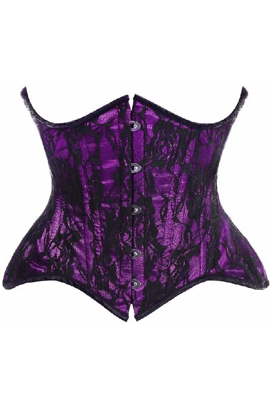 Massive Deals Top Drawer Purple w/Black Lace Double Steel Boned Curvy Cut Waist Cincher Corset Massive Deals Top Drawer Purple w/Black Lace Double Steel Boned Curvy Cut Waist Cincher Corset