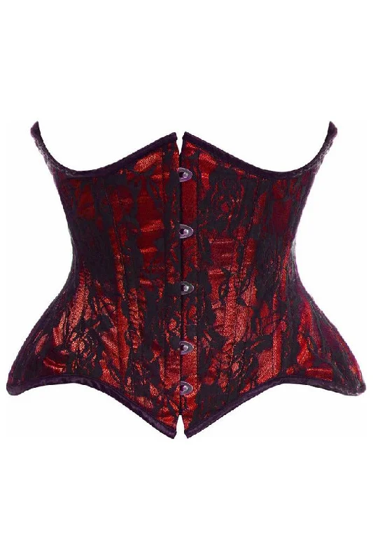 Online Only Top Drawer Red w/Black Lace Double Steel Boned Curvy Cut Waist Cincher Corset Online Only Top Drawer Red w/Black Lace Double Steel Boned Curvy Cut Waist Cincher Corset